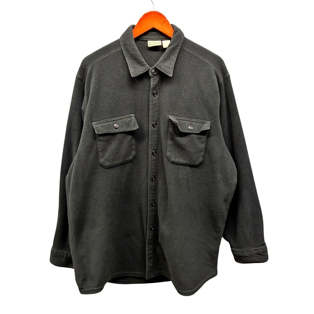 L.L. Bean Fleece Button Down Shirt Mens XL Black Flap Pocket Shacket Gorpcore